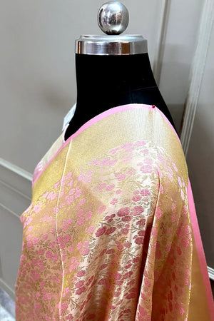 Baby Pink Jamawar Katan Silk Banarasi Saree