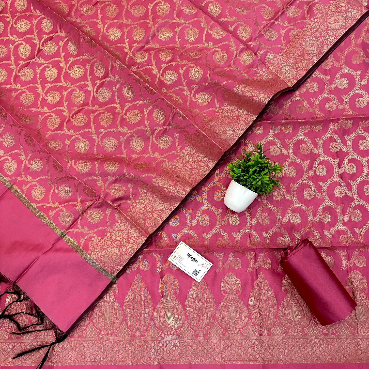 Baby Pink Kalgha Jaal Satin Silk Banarasi Suit