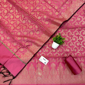 Baby Pink Kalgha Jaal Satin Silk Banarasi Suit