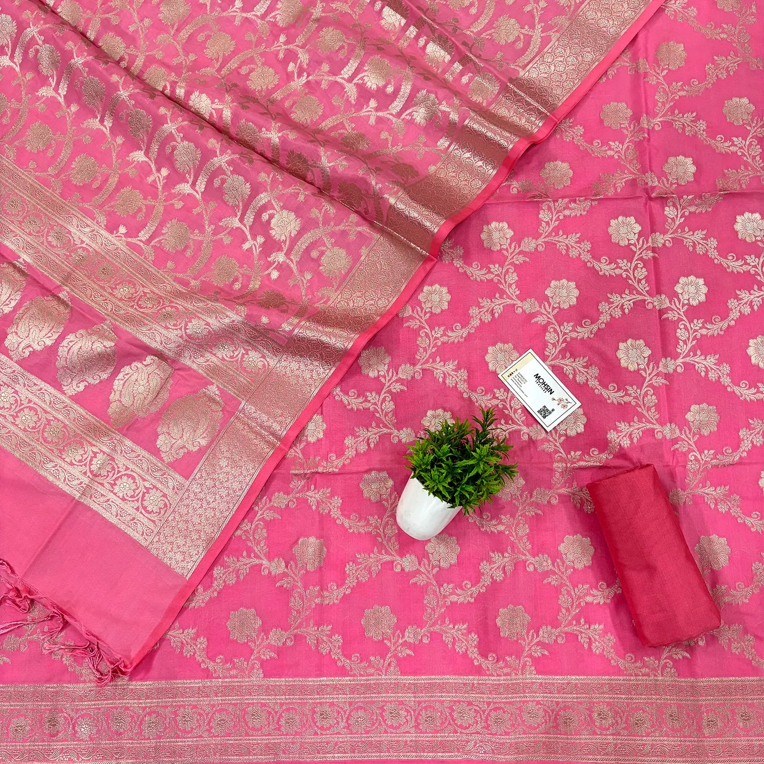 Baby Pink Kashmiri Jaal Katan Silk Banarasi Suit