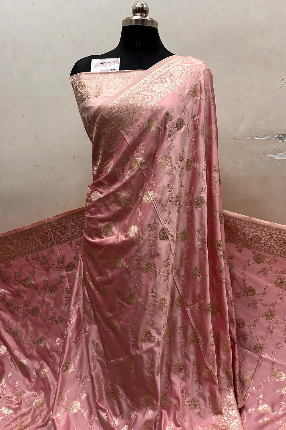Baby Pink Kesari Jaal Katan Silk Banarasi Saree