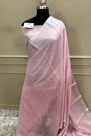 Baby Pink Linen Silk Banarasi Saree