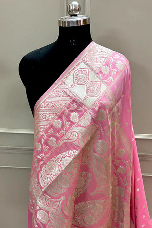 Baby Pink Mahinki Buti Katan Silk Banarasi Saree