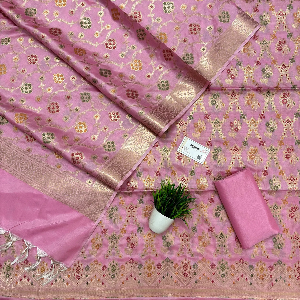 Baby Pink Meenakari Katan Silk Banarasi Suit