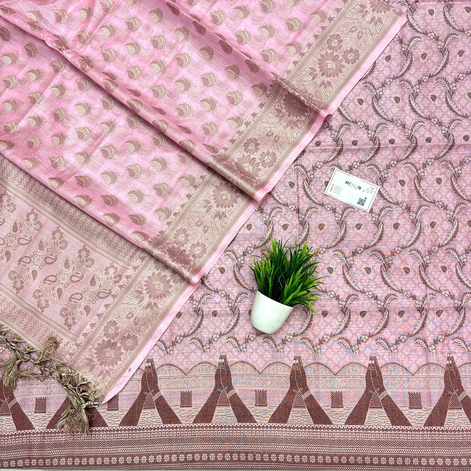 Baby Pink Namo Ghat Cotton Silk Banarasi Suit