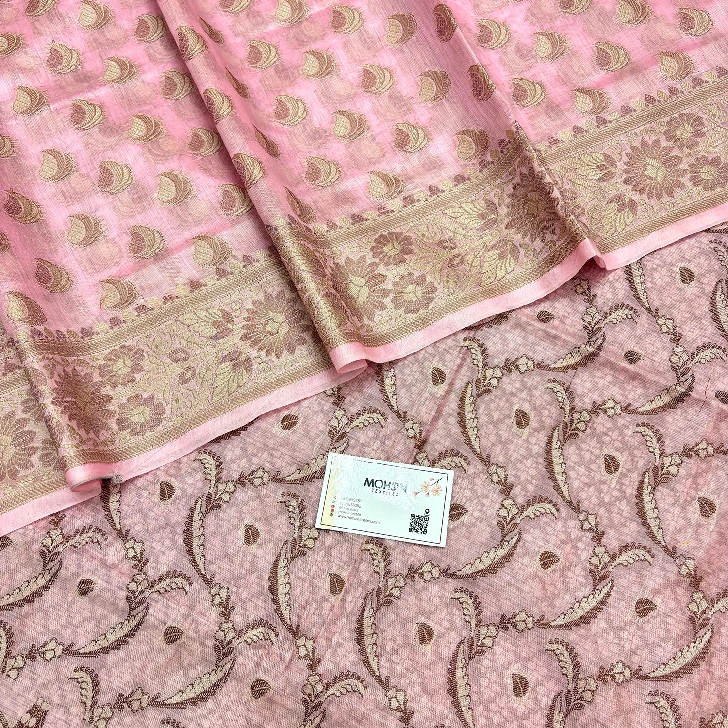 Baby Pink Namo Ghat Cotton Silk Banarasi Suit