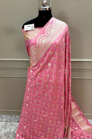 Baby Pink Quantum Jaal Katan Silk Banarasi Saree