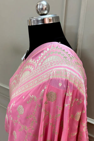 Baby Pink Quantum Jaal Katan Silk Banarasi Saree