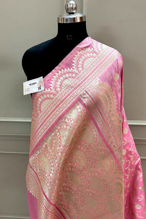 Baby Pink Quantum Jaal Katan Silk Banarasi Saree