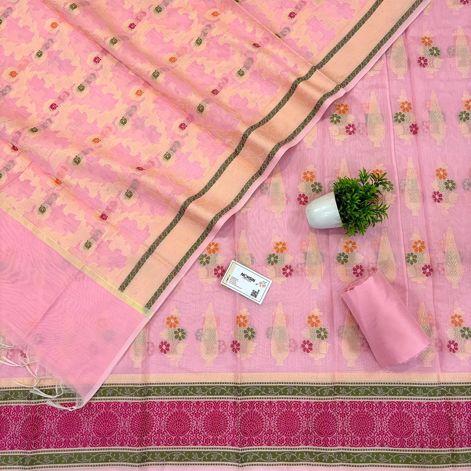 Baby Pink Resham Banarasi Silk Suit