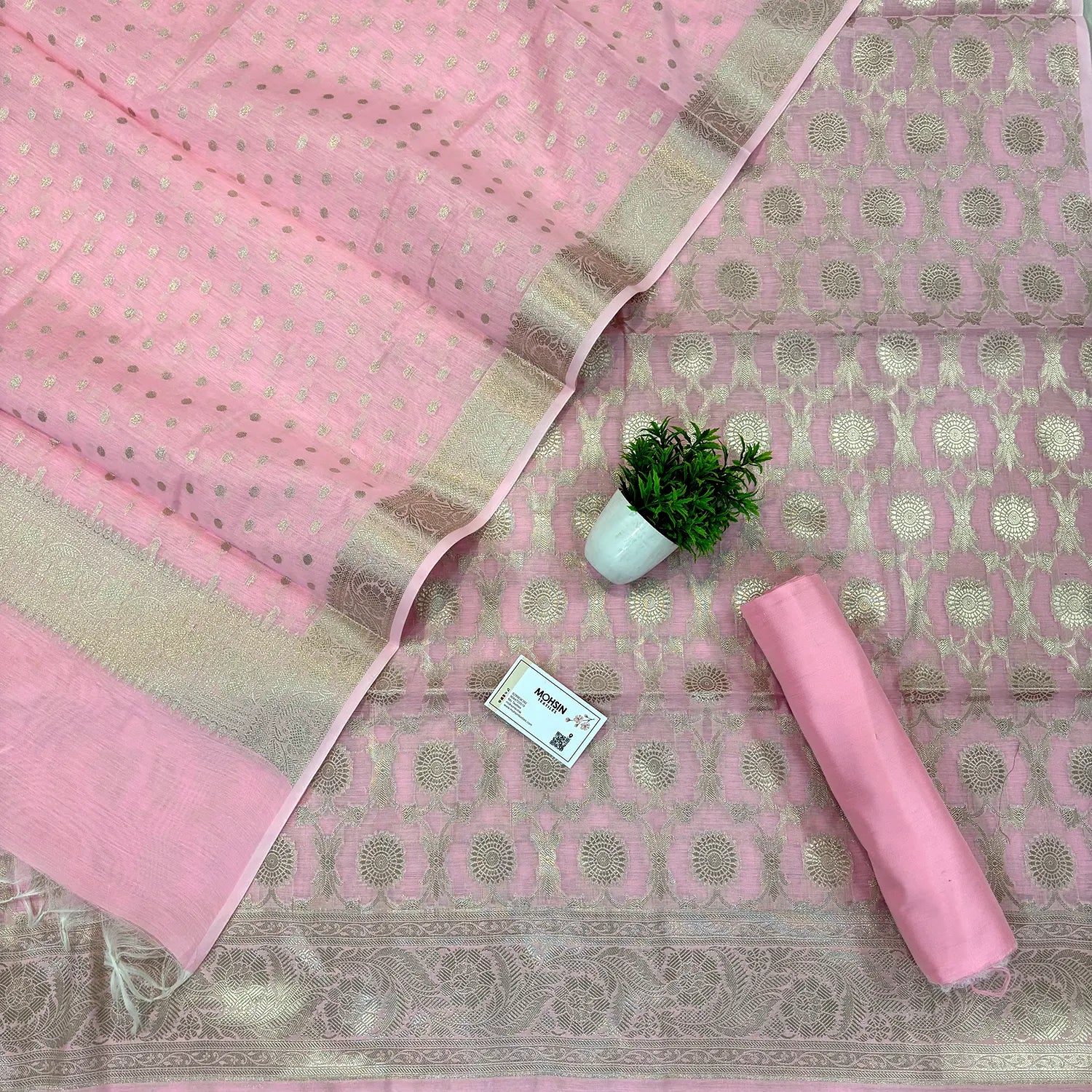 Baby Pink Resham Banarasi Silk Suit