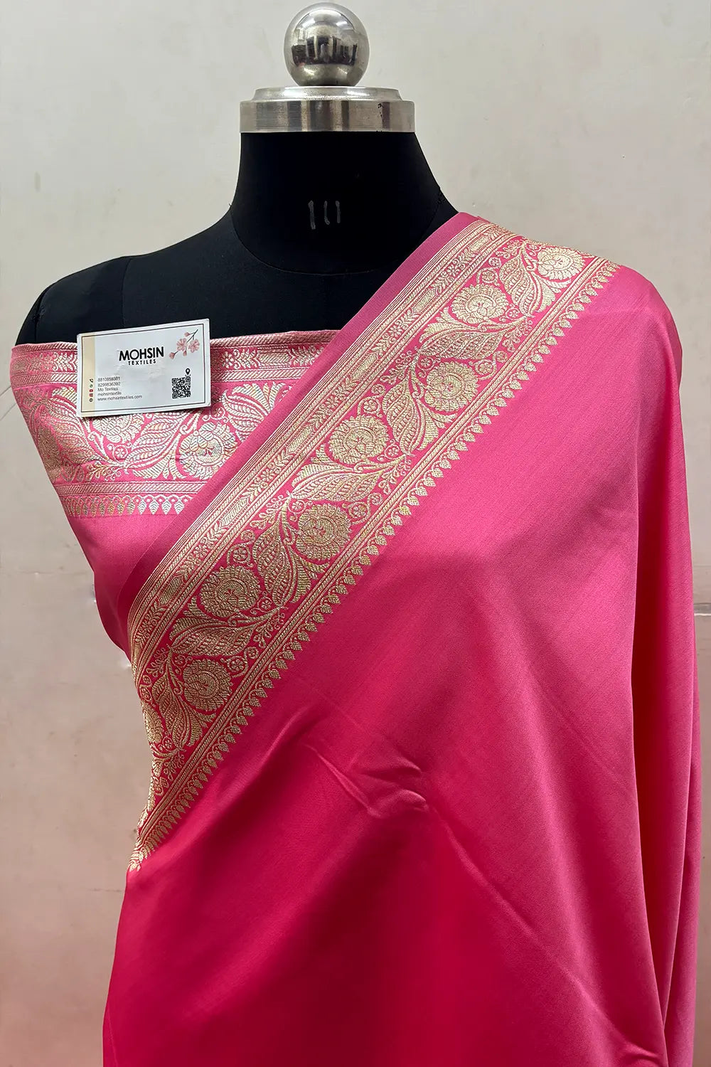 Baby Pink Royal Plain Katan Satin Silk Banarasi Saree
