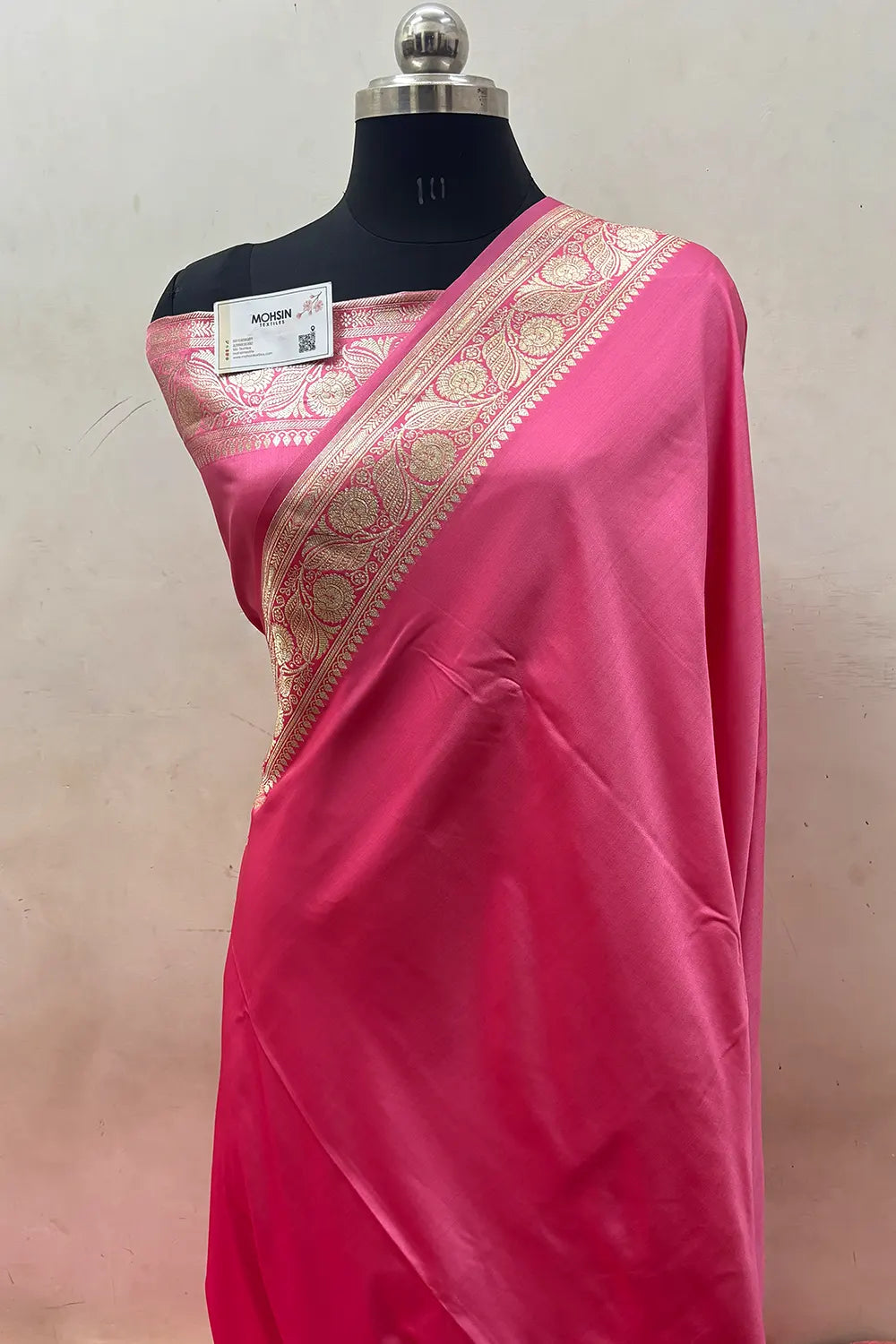 Baby Pink Royal Plain Katan Satin Silk Banarasi Saree