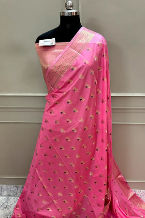 Baby Pink Zari Banarasi Silk Saree