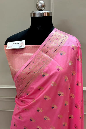 Baby Pink Zari Banarasi Silk Saree