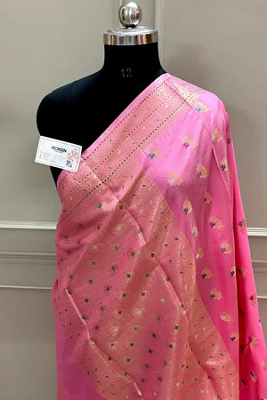 Baby Pink Zari Banarasi Silk Saree