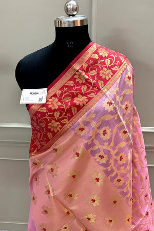 Baby Pink Zari Chanderi Silk Banarasi Saree