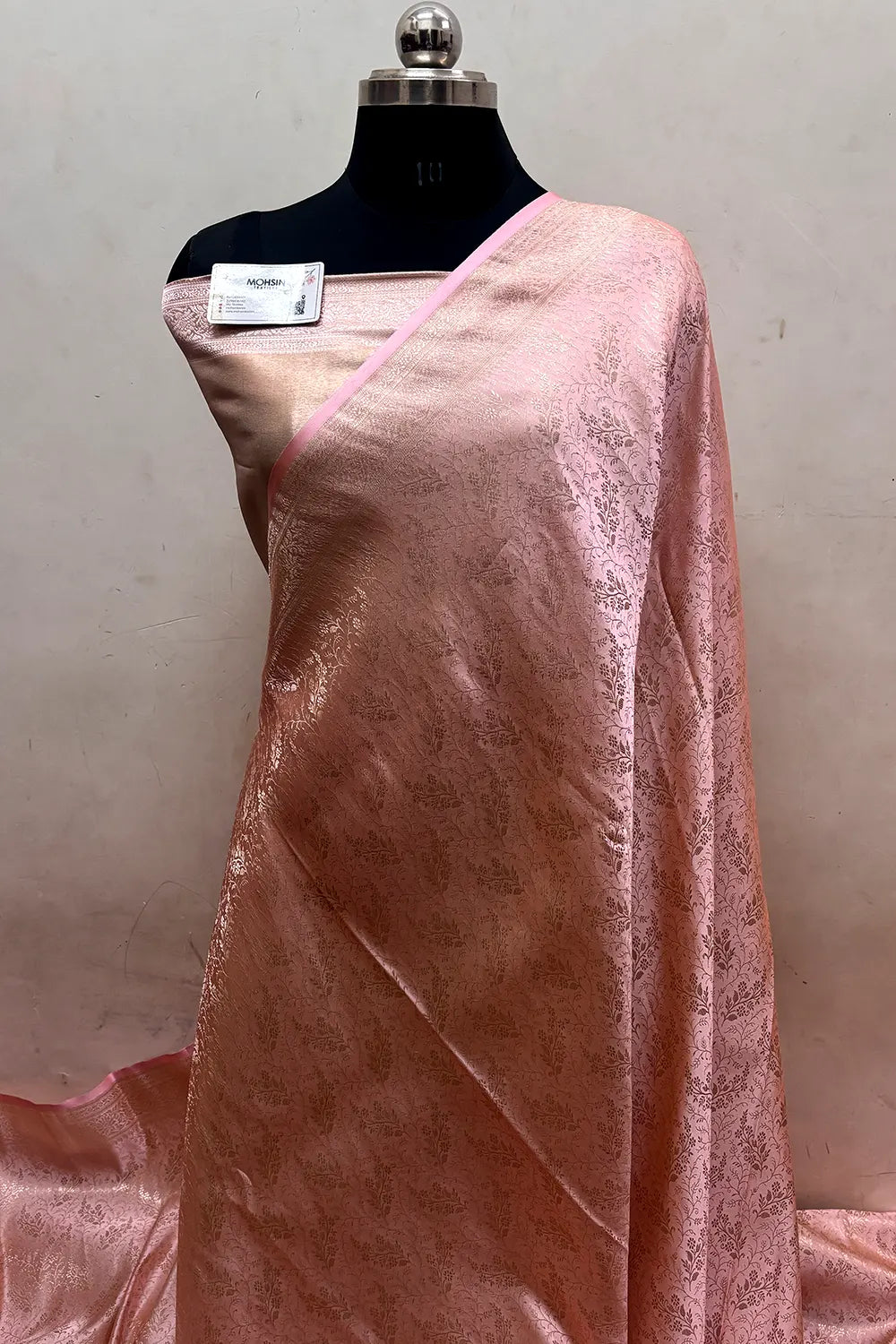 Baby Pink Zari Katan Jamdani Silk Banarasi Saree