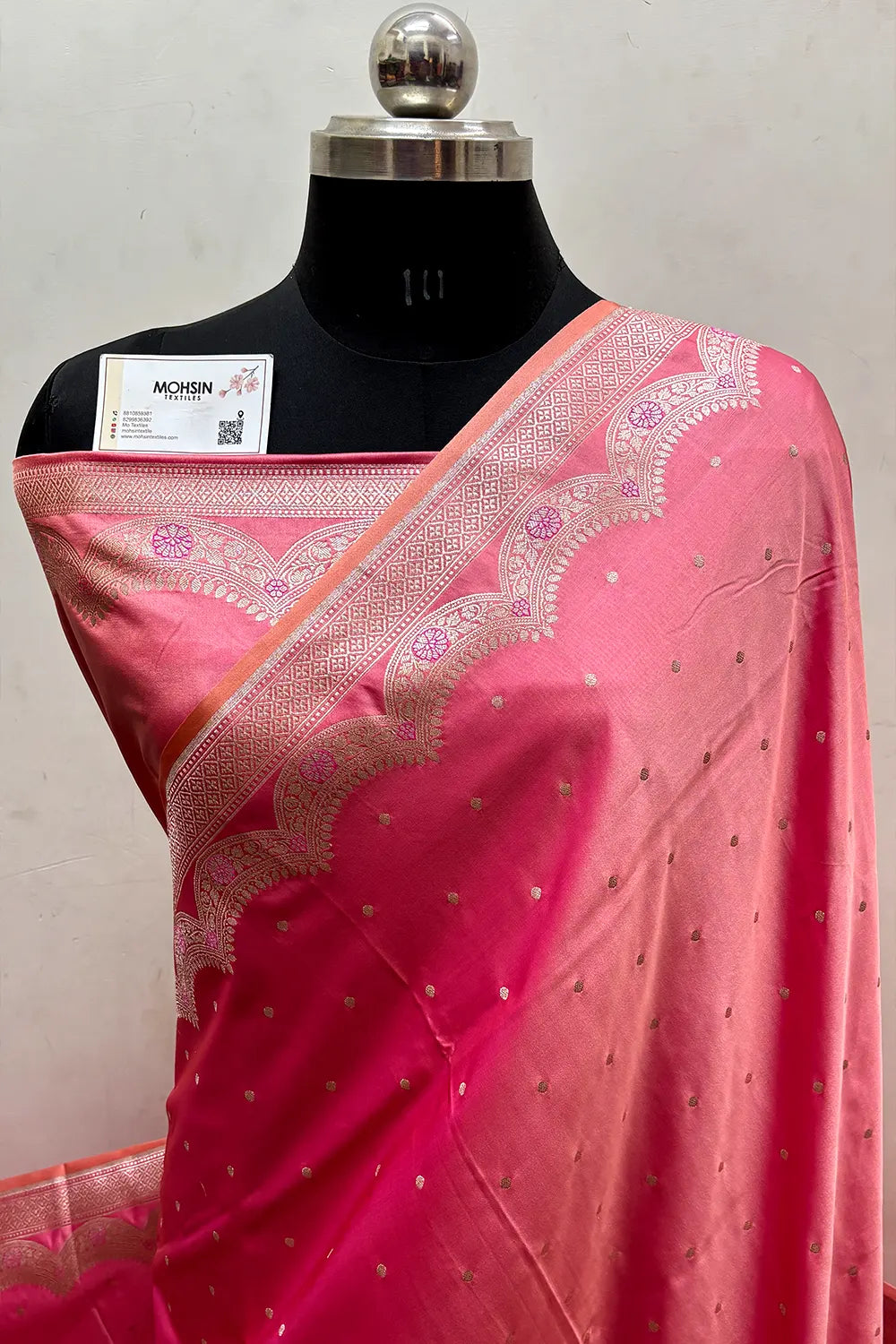 Baby Pink Zari Katan Mashru Silk Banarasi Saree