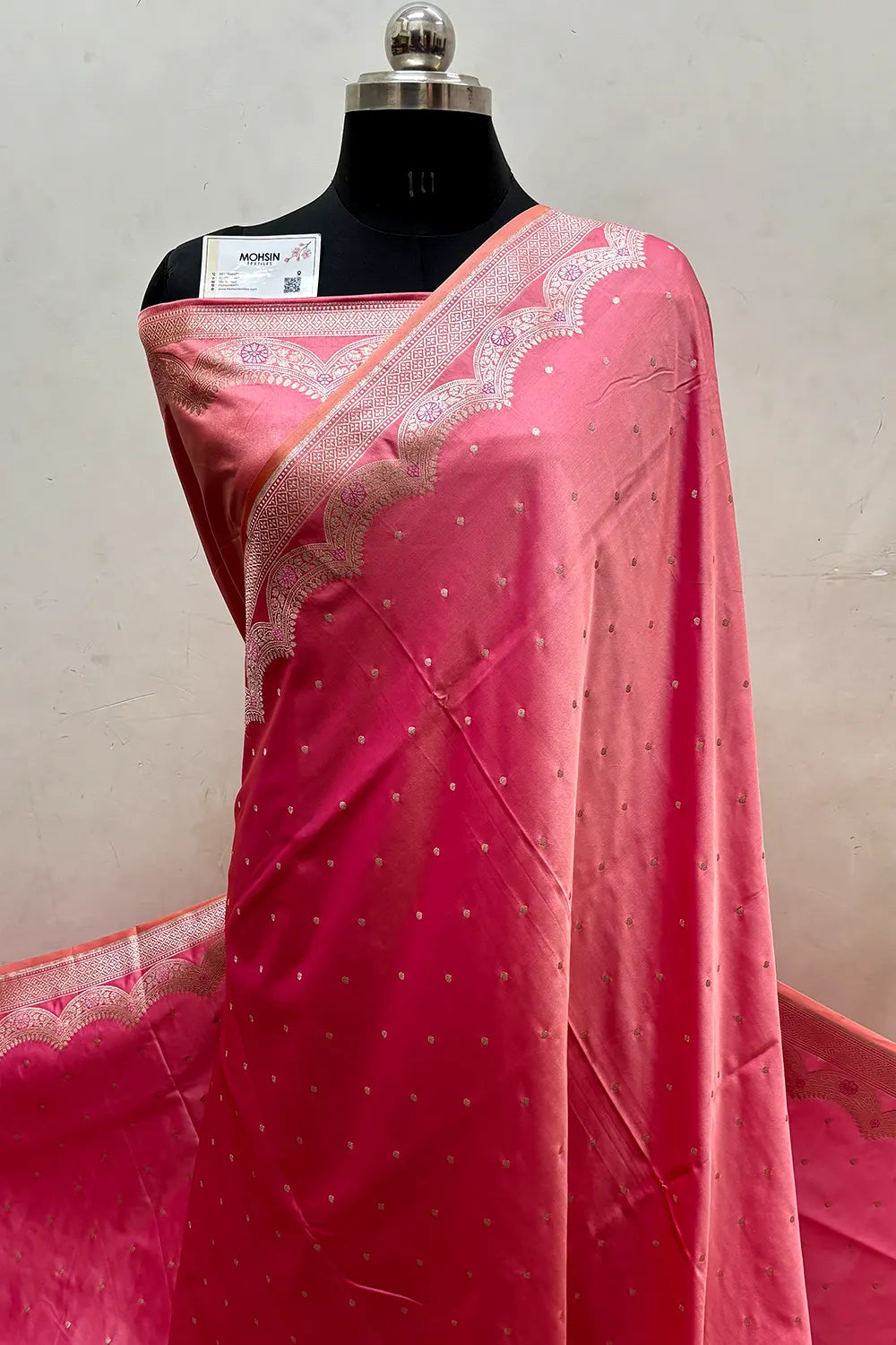 Baby Pink Zari Katan Mashru Silk Banarasi Saree