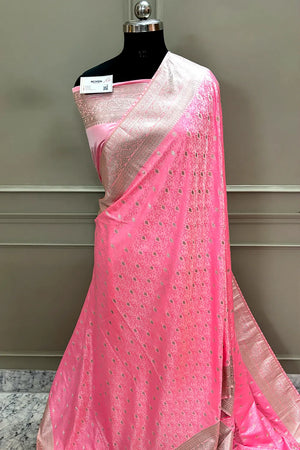 Baby Pink Zari Katan Silk Banarasi Saree