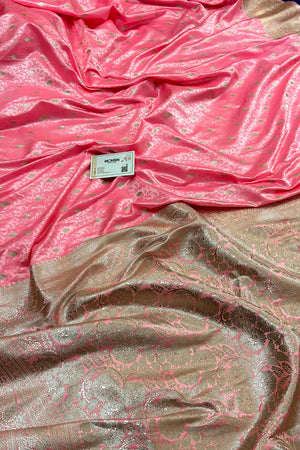 Baby Pink Zari Katan Silk Banarasi Saree