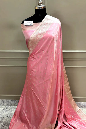Baby Pink Zari Katan Silk Banarasi Saree