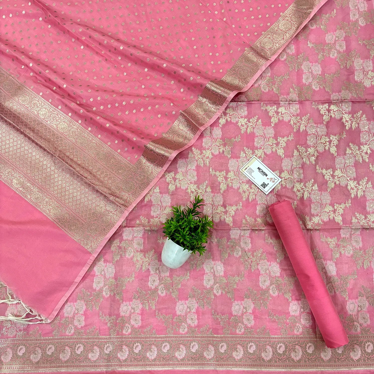 Baby Pink Zari Katan Silk Banarasi Suit