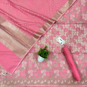 Baby Pink Zari Katan Silk Banarasi Suit