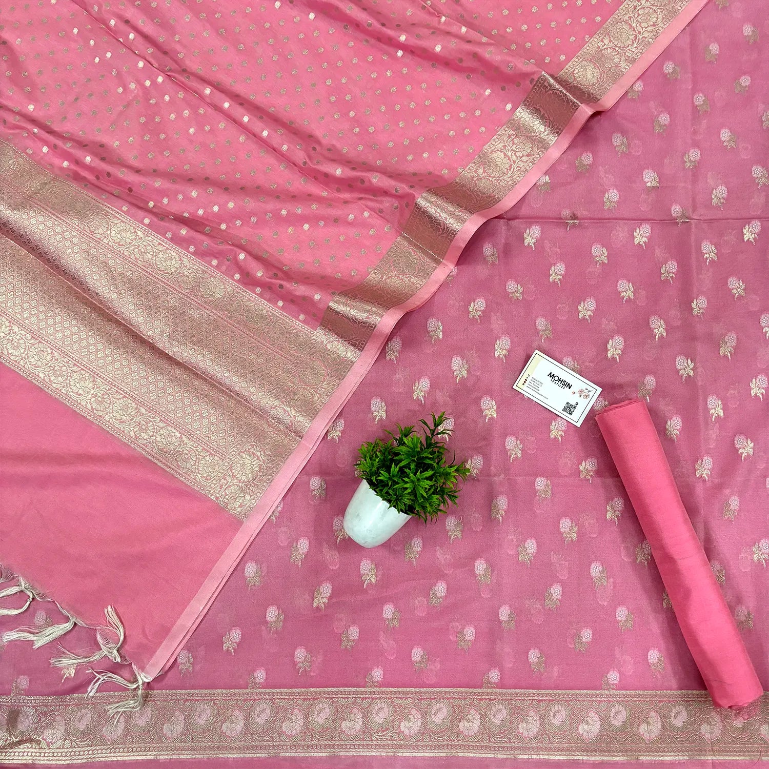 Baby Pink Zari Katan Silk Banarasi Suit