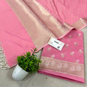 Baby Pink Zari Katan Silk Banarasi Suit