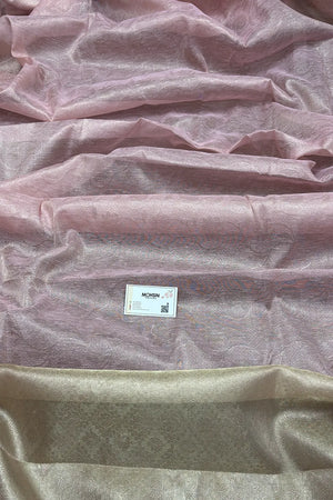 Baby Pink Zari Linen Silk Banarasi Saree
