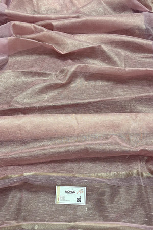 Baby Pink Zari Linen Silk Banarasi Saree