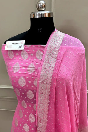 Baby Pink Zari Pure Georgette Silk Banarasi Suit