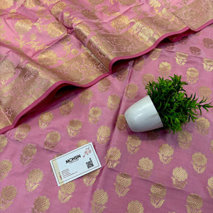 Baby Pink Zari Satin Silk Banarasi Suit