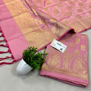 Baby Pink Zari Satin Silk Banarasi Suit