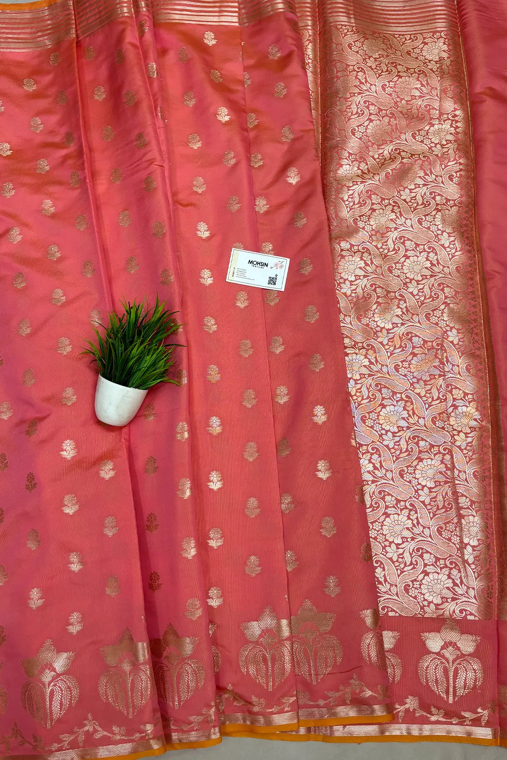 Baby Pink Zari Semi Katan Silk Banarasi Saree