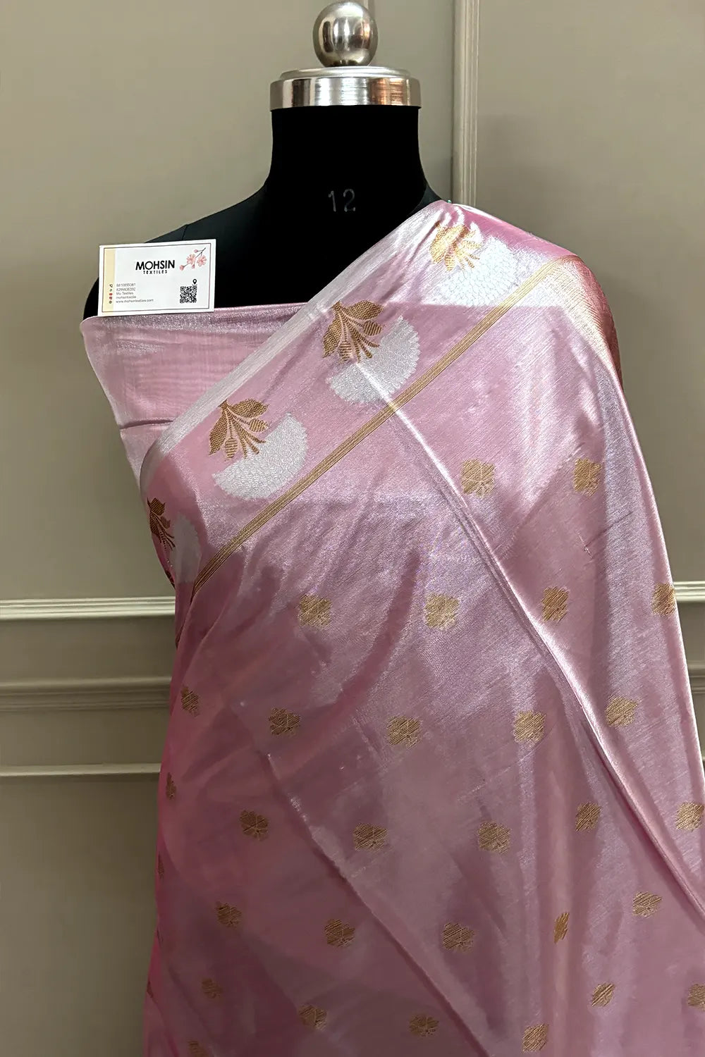 Baby Pink Zari Tissue Silk Banarasi Saree