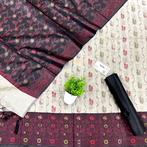 Beige and Black Resham Banarasi Silk Suit