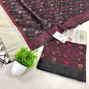 Beige and Black Resham Banarasi Silk Suit