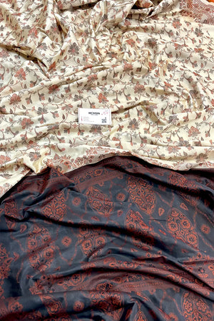 Beige and Black Resham Silk Banarasi Saree