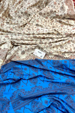 Beige and Blue Resham Silk Banarasi Saree