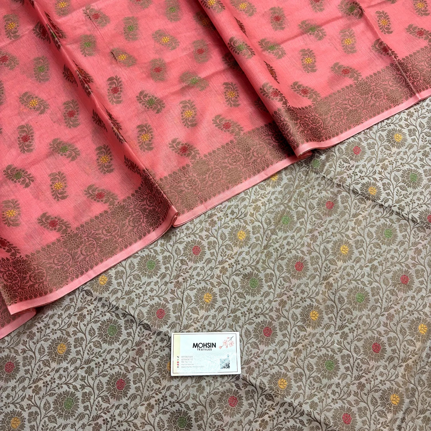 Beige and Dark Peach Resham Banarasi Silk Suit