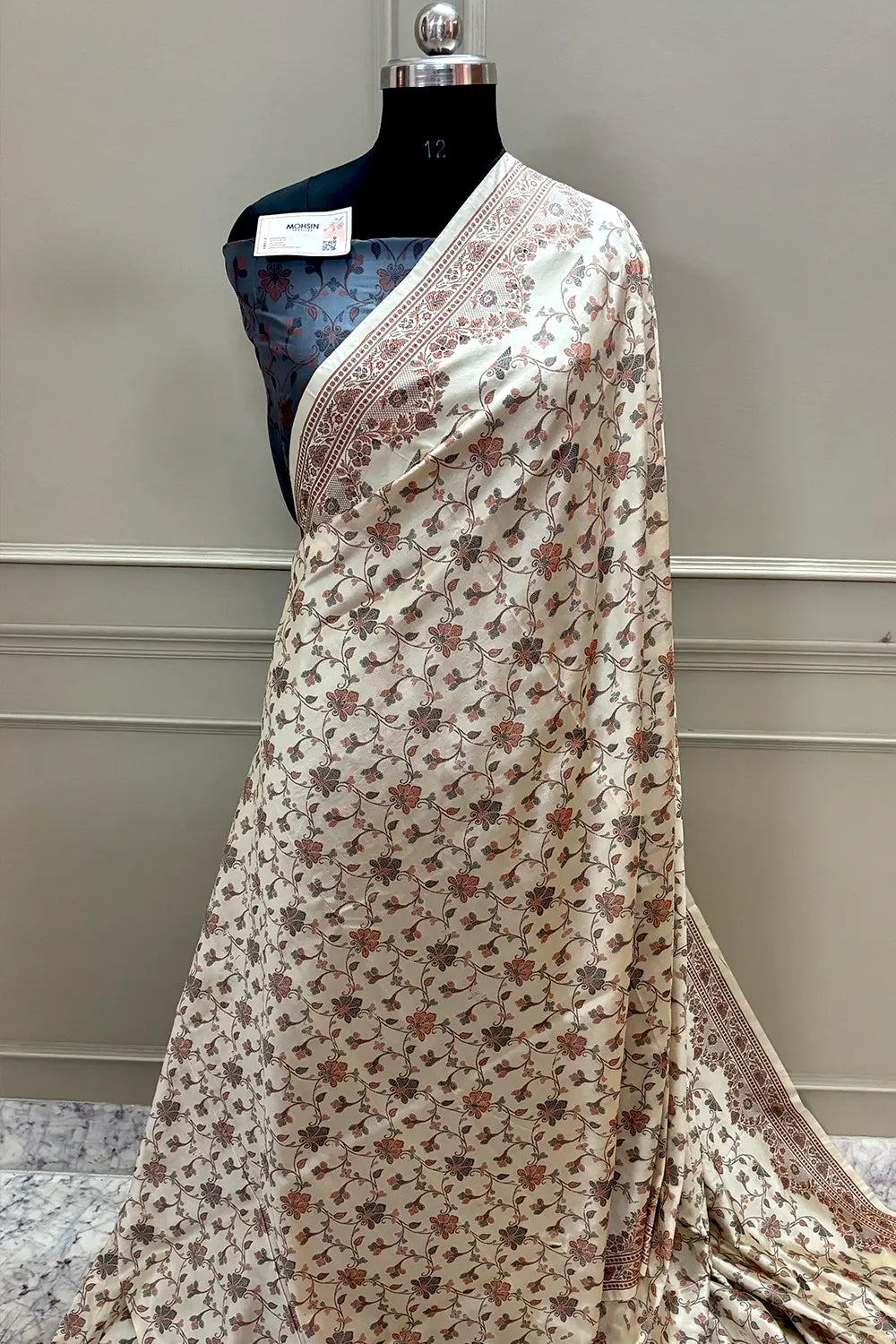 Beige and Grey Resham Silk Banarasi Saree