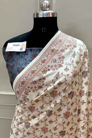 Beige and Grey Resham Silk Banarasi Saree