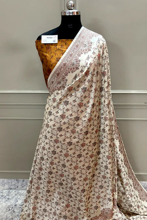 Beige and Mustard Resham Silk Banarasi Saree