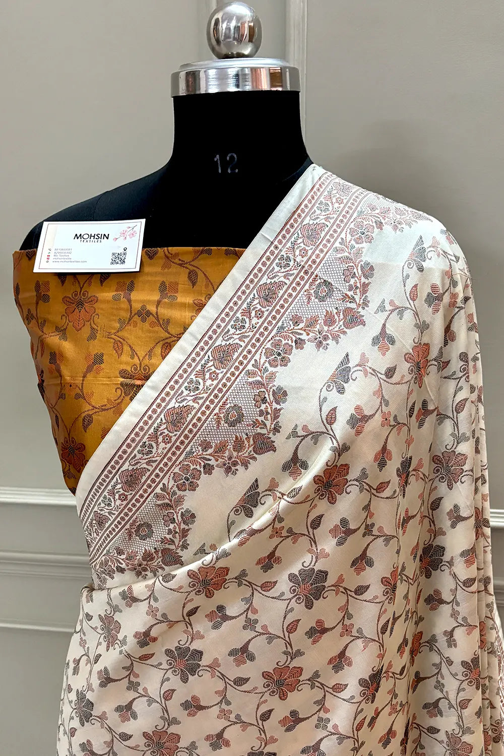 Beige and Mustard Resham Silk Banarasi Saree