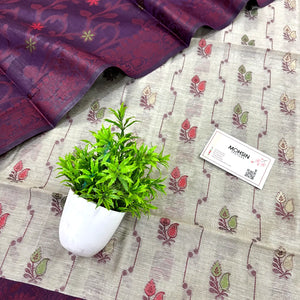 Beige and Purple Resham Banarasi Silk Suit