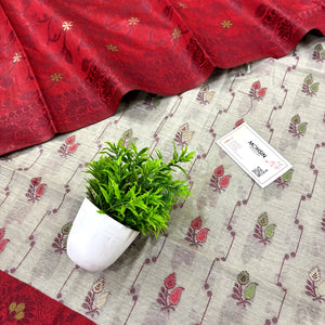 Beige and Red Resham Banarasi Silk Suit