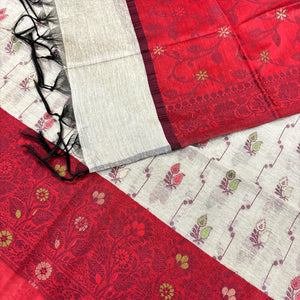 Beige and Red Resham Banarasi Silk Suit